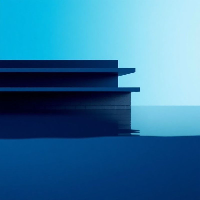 Abstracte compositie in azuur en navy die gestructureerde beschermingslagen verbeeldt