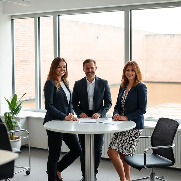 Drie professionals in een licht kantoor in Almere
